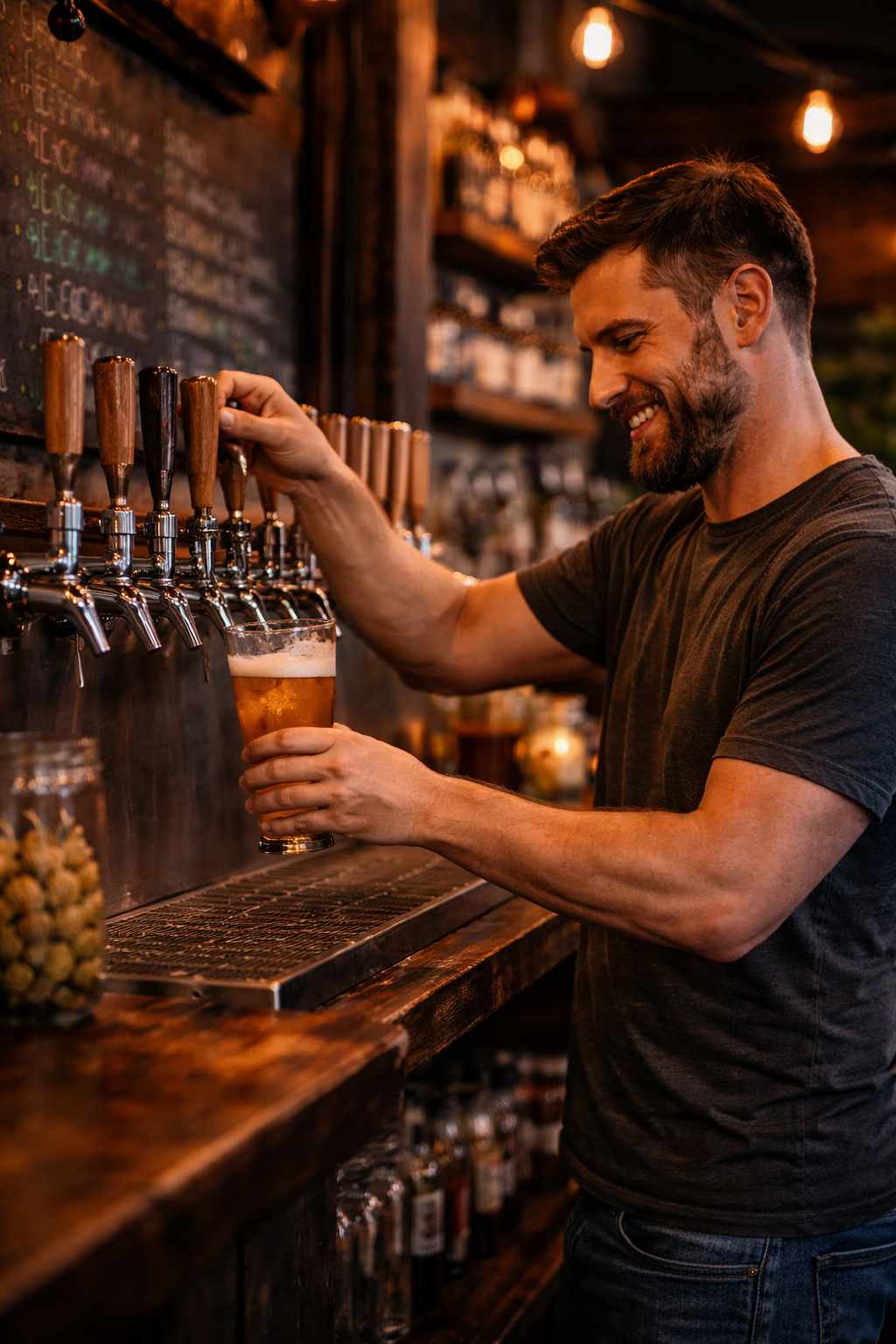 Craft beer flight and taproom atmosphere